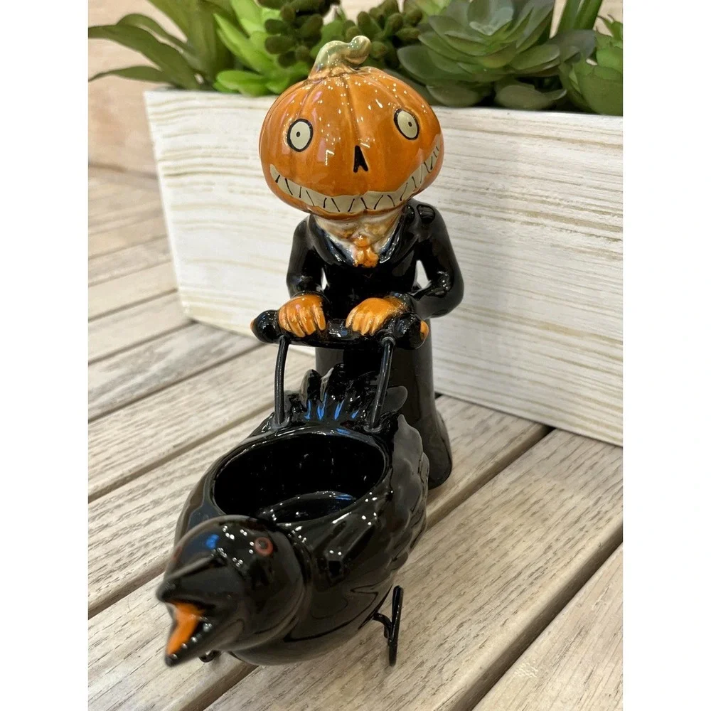 Yankee Candle PumpkinPeople Raven Carriage TeaLight Holder Halloween 2011 Rare